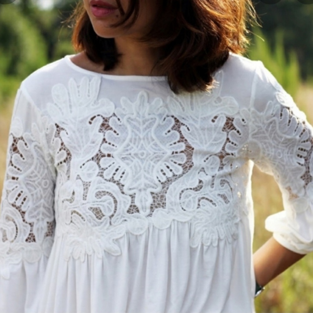 ANTHRO DELETTA COUTURE LACE TOP INSET WHITE MEDIUM